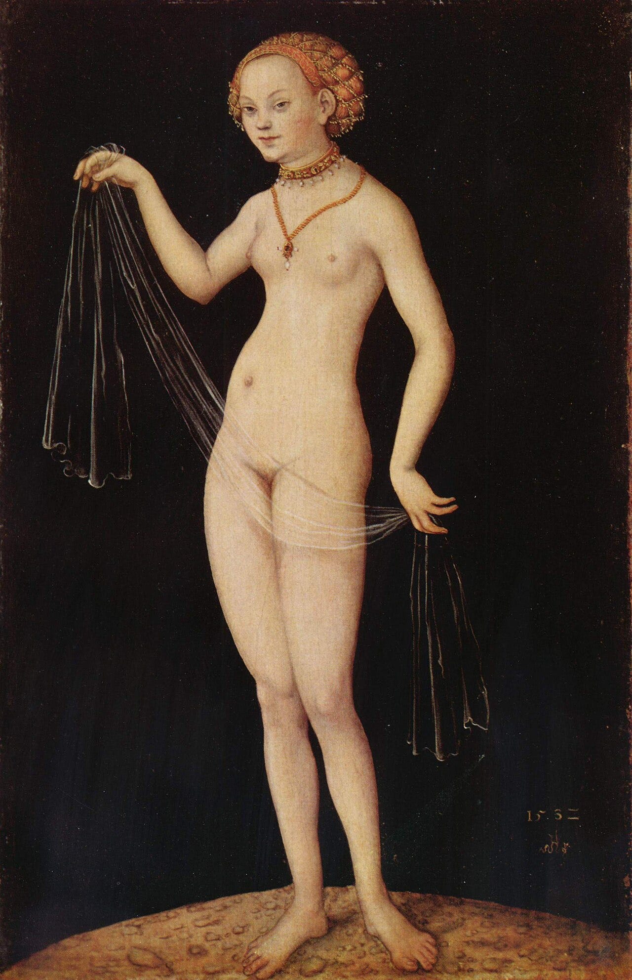 Slender nude Venus in a large feathered hat, Cranach Slender nude Venus in a large feathered hat, Cranach