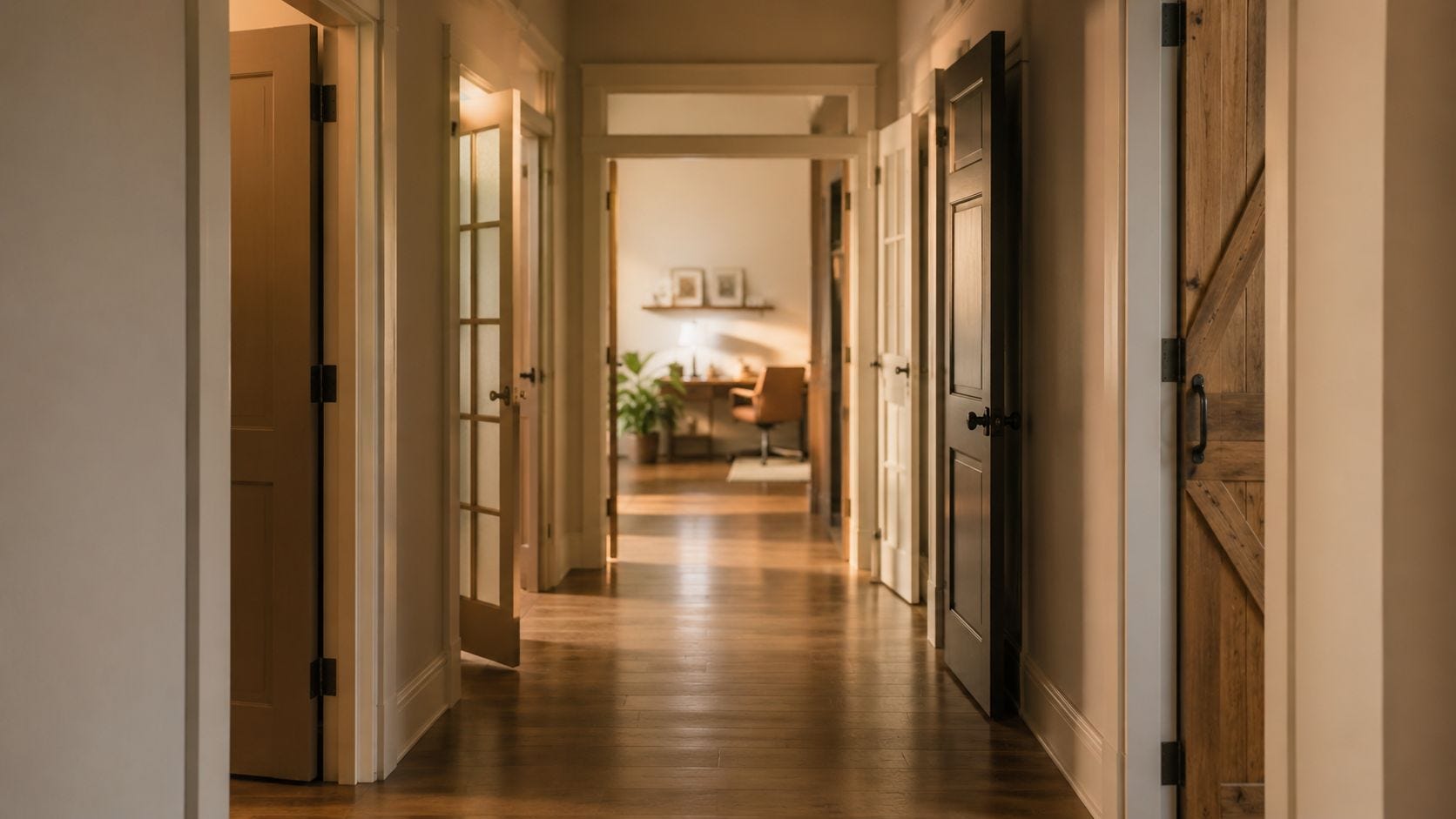 A warm hallway with several open doors leading toward one softly lit workspace, suggesting the different places where a reader may first meet a business. A warm hallway with several open doors leading toward one softly lit workspace, suggesting the different places where a reader may first meet a business.