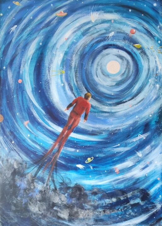 Dreamer Human In Outer Space, Painting by Stasy Vo | ArtMajeur