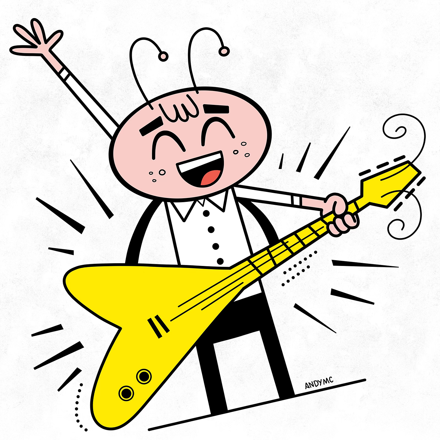 An illustration of an Ant playing the guitar.
