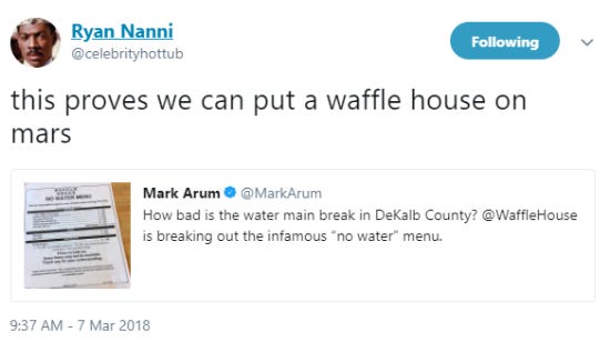 Screenshot of a funny tweet about Waffle House Screenshot of a funny tweet about Waffle House