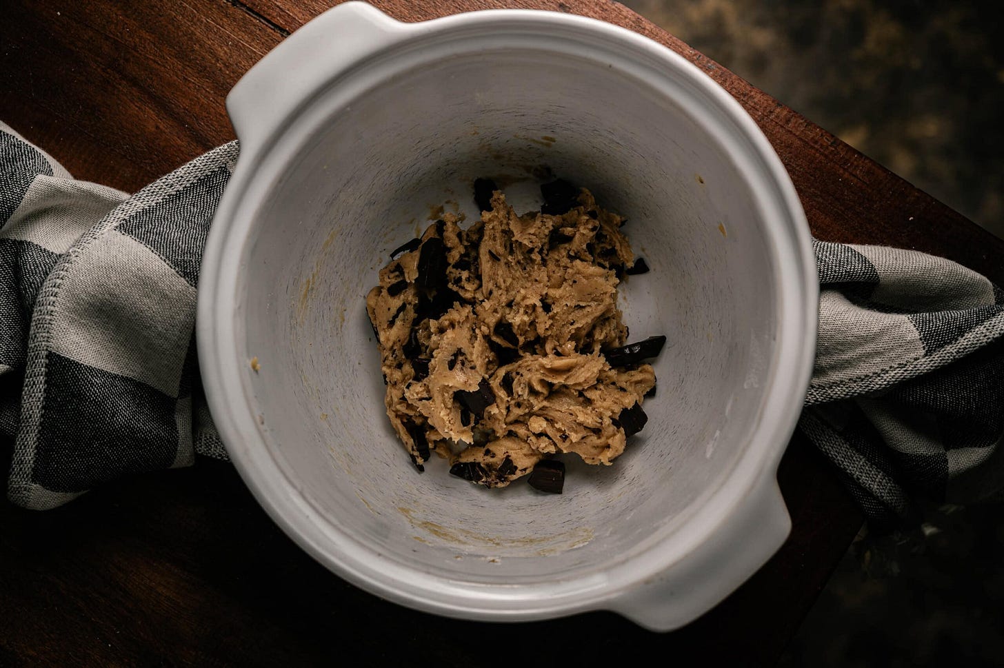 divided dough into two portions for a batch of chocolate chip cookies.