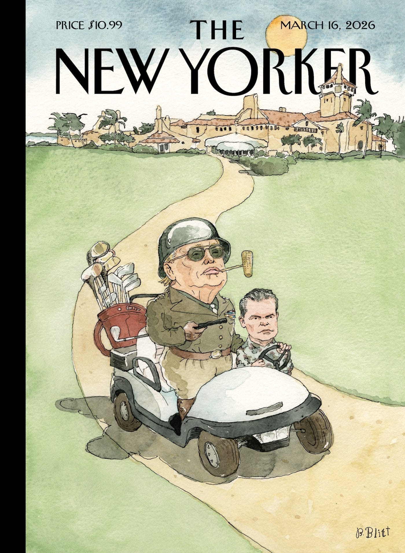 May be an image of golf, scooter and text that says 'PRICE $10.99 THE MARCH 16, 2026 NEW YORKER रायনর BBlitt'