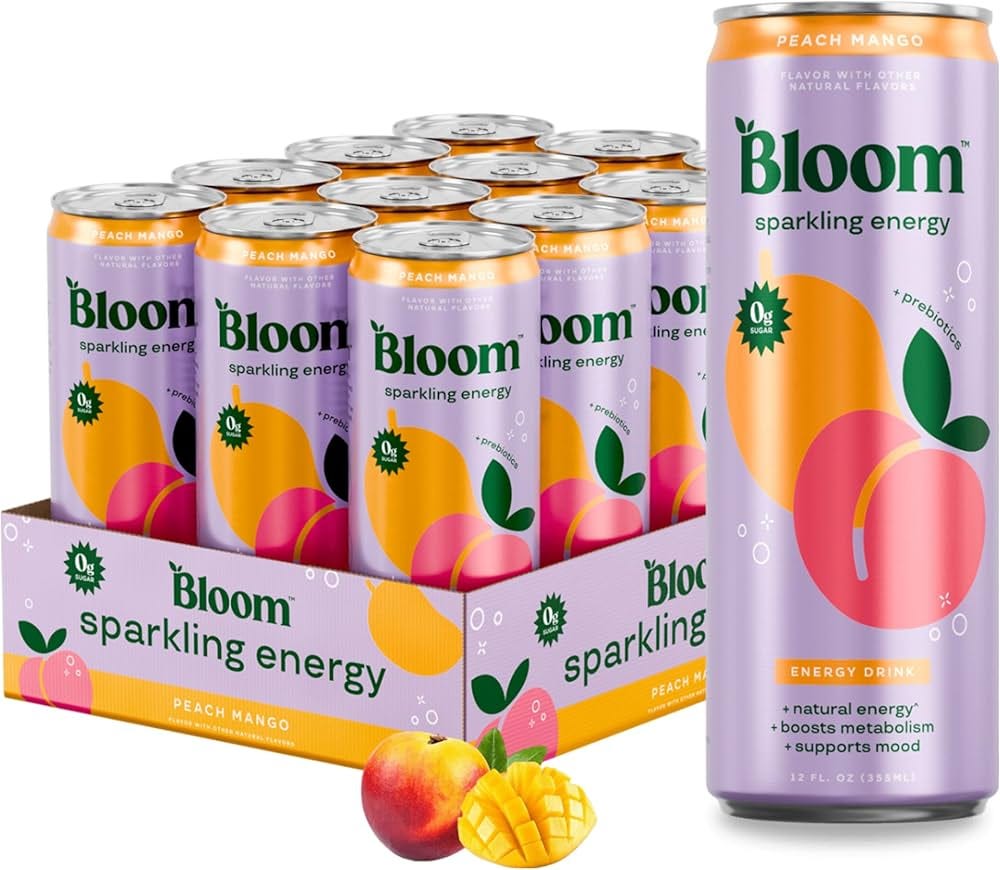 Amazon.com: Bloom Nutrition Sparkling Energy Drink - Natural Caffeine, Zero  Sugar, 180mg Caffeine - Antioxidant-Rich w/Green Coffee Bean, Green Tea  Extract, Prebiotics - 12oz 12 pk : Grocery & Gourmet Food