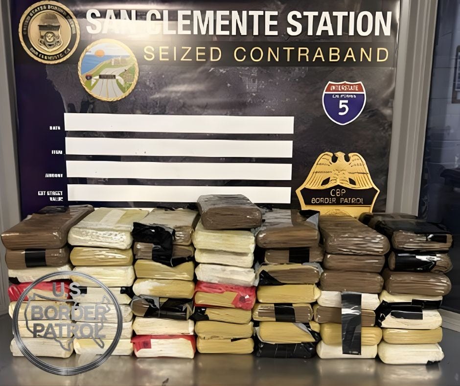 129 pounds of cocaine hidden inside a smuggler’s car trunk discovered by Border Patrol Agents in Oceanside, California.