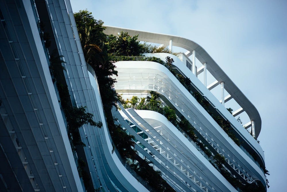 architectural photography of white steel building