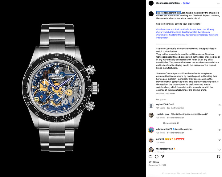 Rolex Skeleton Concept Rolex Rolex Daytona Loud Luxury Cryptocurrency Antonio Brown Athlete watches luxury luxury watches luxury goods consumer luxury consumer luxury lifestyle Rolex watch Patek Philippe New Money
