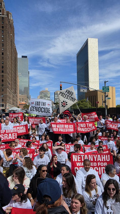 Photos from NYC where hundreds protested Israeli Prime Minister Benjamin Netanyahu's speech before the United Nations General Assembly on Sept. 24, 2026. (Source: Jon Farina)