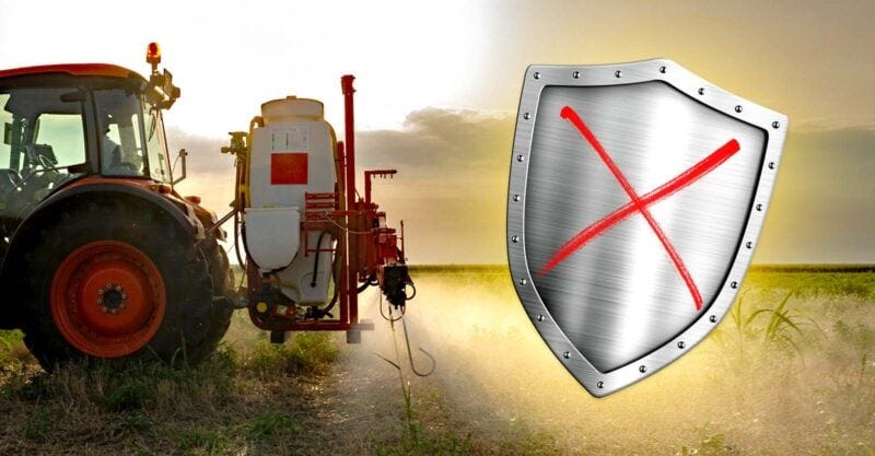 pesticide tractor and shield with red x over it
