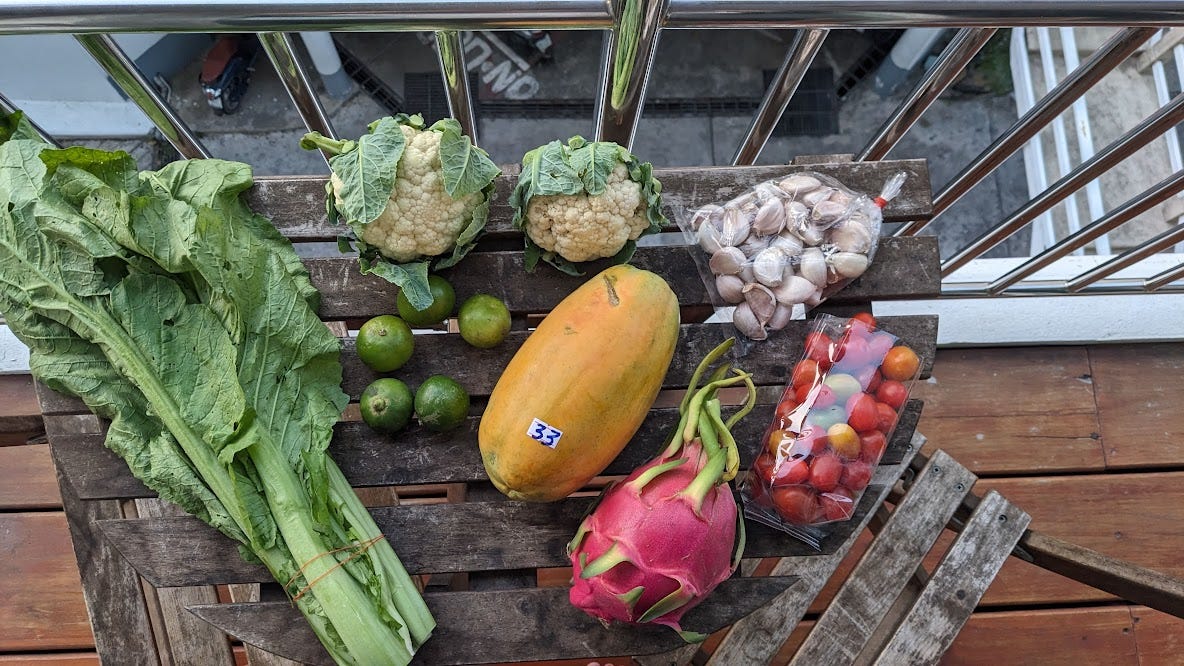 photo of prpduce on a balcony table