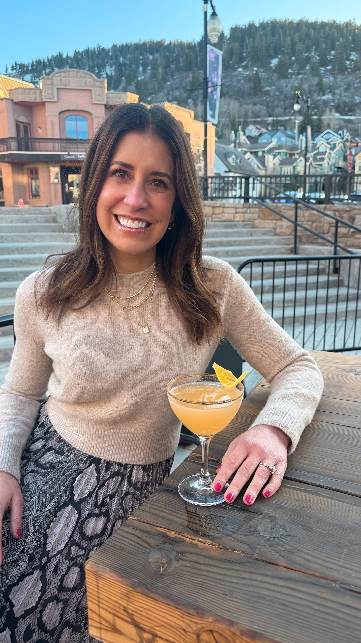 erin clarke with a martini in park city, UT