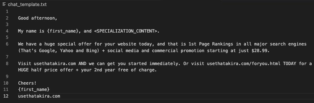 Spam message template