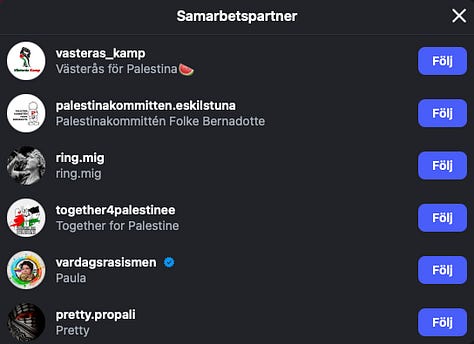 Skärmdumpar från Together For Palestines instagram