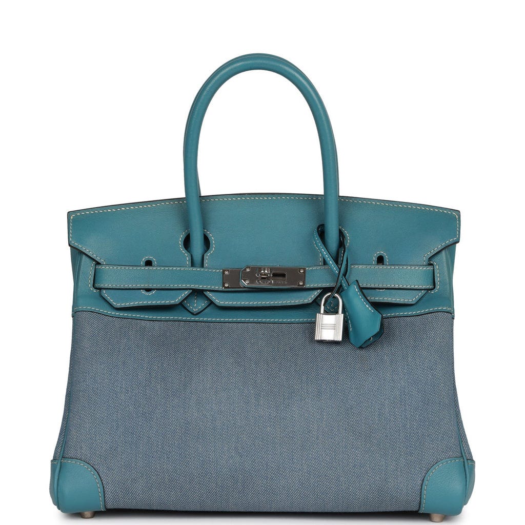 Vintage Hermes Birkin 30 Denim and Blue Jean Gulliver Palladium Hardware Vintage Hermes Birkin 30 Denim and Blue Jean Gulliver Palladium Hardware