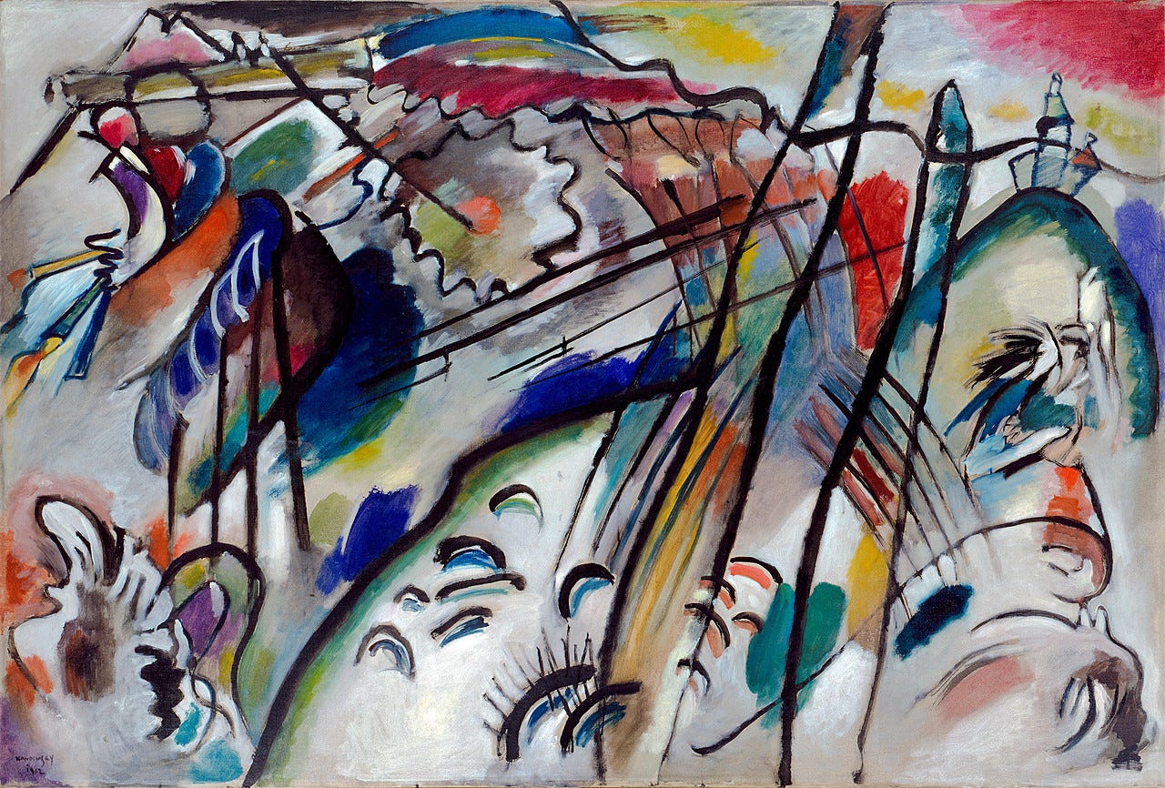 Vasily Kandinsky, Improvisation 28 (Second Version), 1912. Oil on canvas, 44 5/16 x 64 inches (112.6 x 162.5 cm)