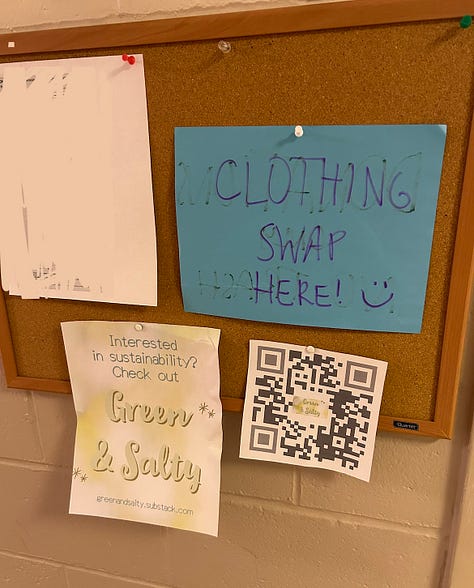 Some pictures from the clothing swap. Lots of clothing, and you knew I just had to promote the newsletter ;)