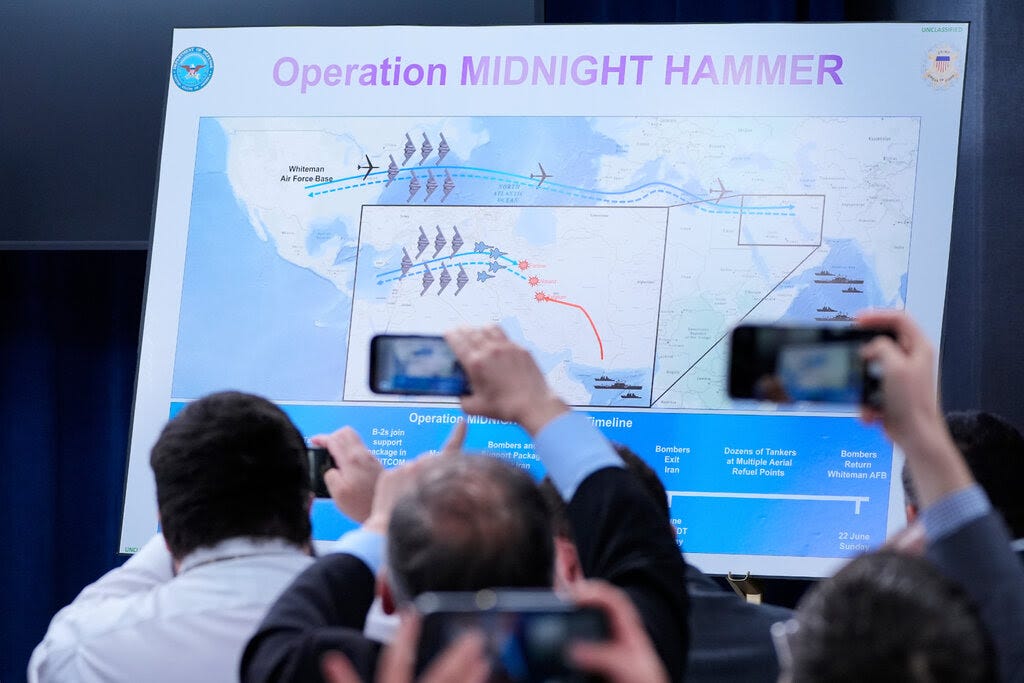 A map of the U.S. air strike operation MIDNIGHT HAMMER.