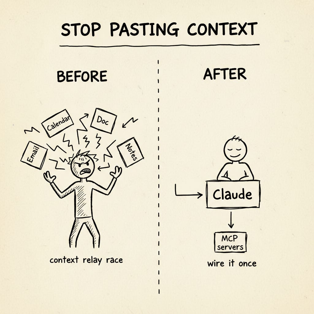 Stop pasting context — before and after sketch