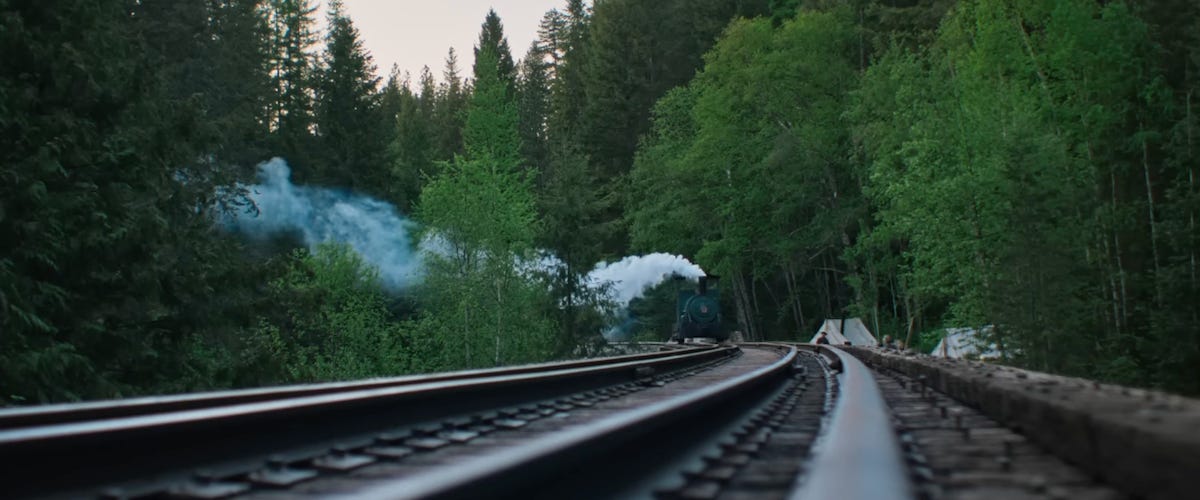 Train on the tracks from Train Dreams (Netflix) Train on the tracks from Train Dreams (Netflix)