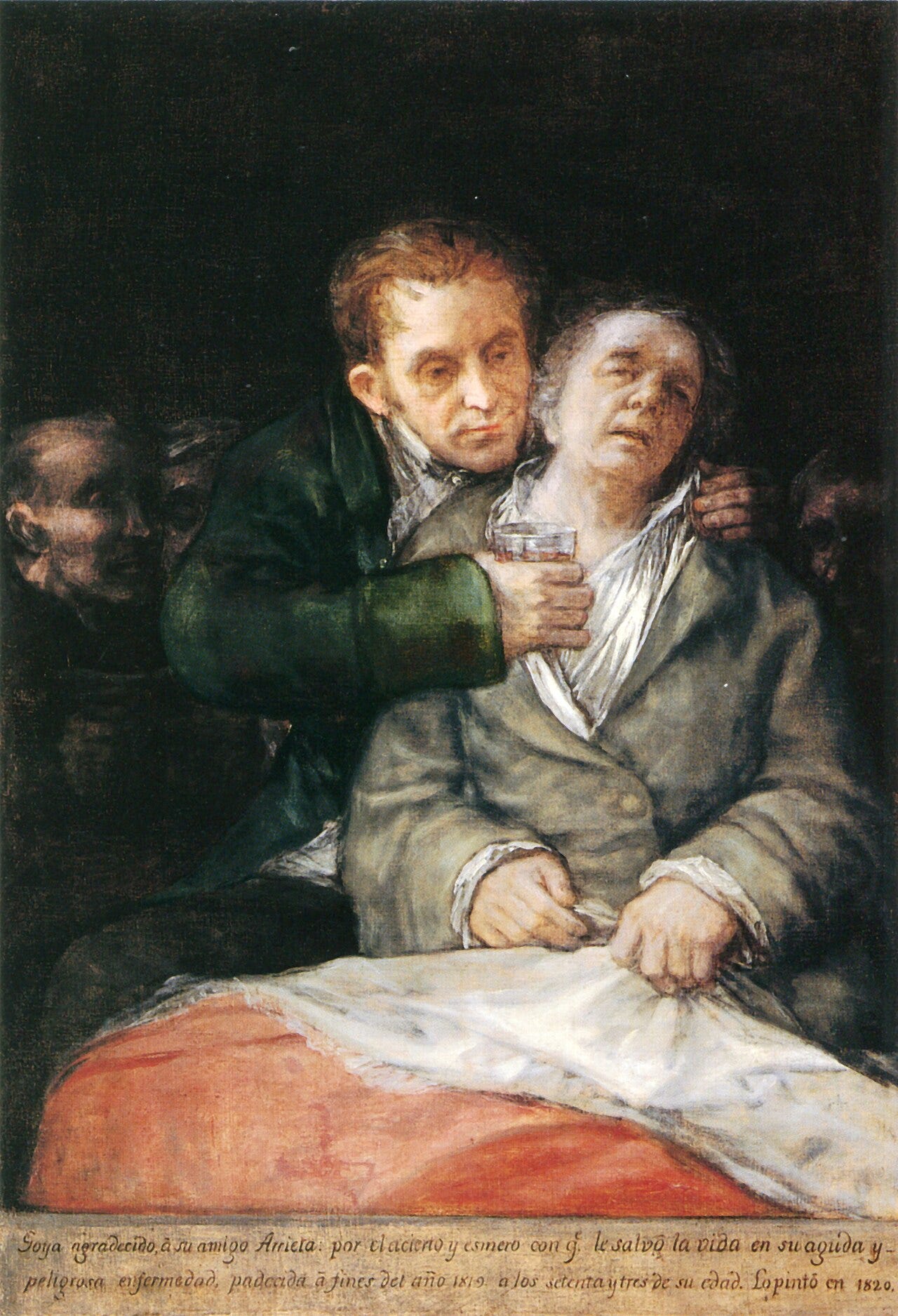 Sick Goya held up by his doctor with medicine Sick Goya held up by his doctor with medicine