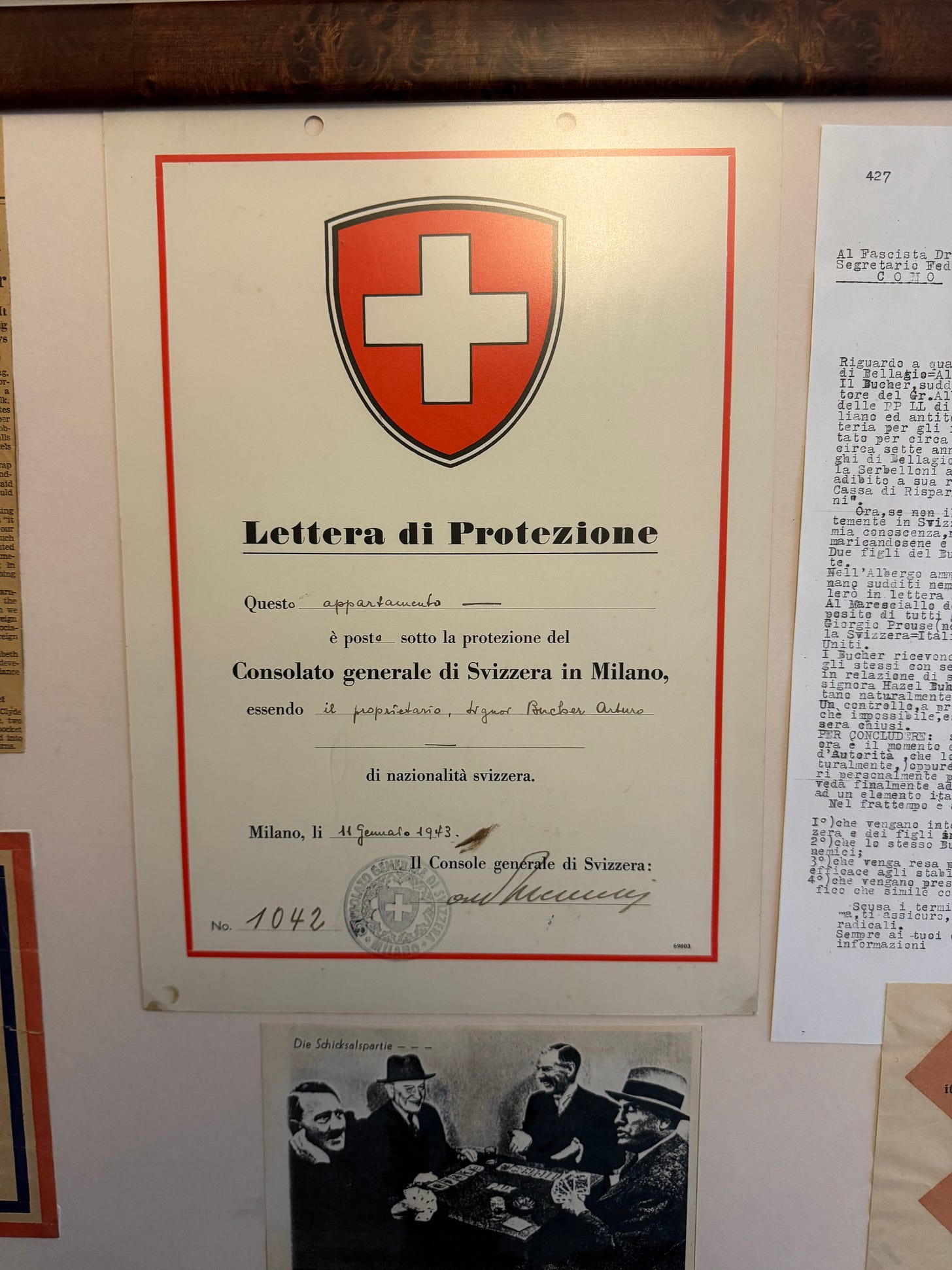 Protection Letter from the General Consulate of Switzerland in Milan - January, 1943