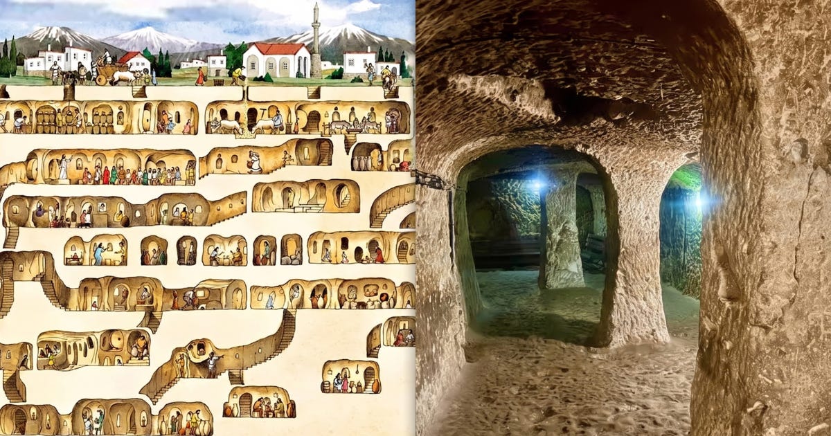 For perhaps thousands of years, local Cappadocians retreated underground when enemies approached. Their subterranean city was rediscovered by accident. (Credit: Yasir999, CC BY-SA 4.0) For perhaps thousands of years, local Cappadocians retreated underground when enemies approached. Their subterranean city was rediscovered by accident. (Credit: Yasir999, CC BY-SA 4.0)