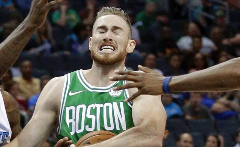 boston celtics gordon hayward reacts to ankle break