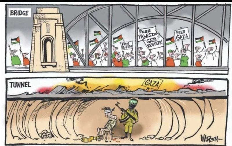 The cartoon highlights the uncomfortable truth – loud public displays of “humanitarianism” often ignore the basic human rights of those still being brutalised by Hamas. | 💡Ayal T. The cartoon highlights the uncomfortable truth – loud public displays of “humanitarianism” often ignore the basic human rights of those still being brutalised by Hamas. | 💡Ayal T.