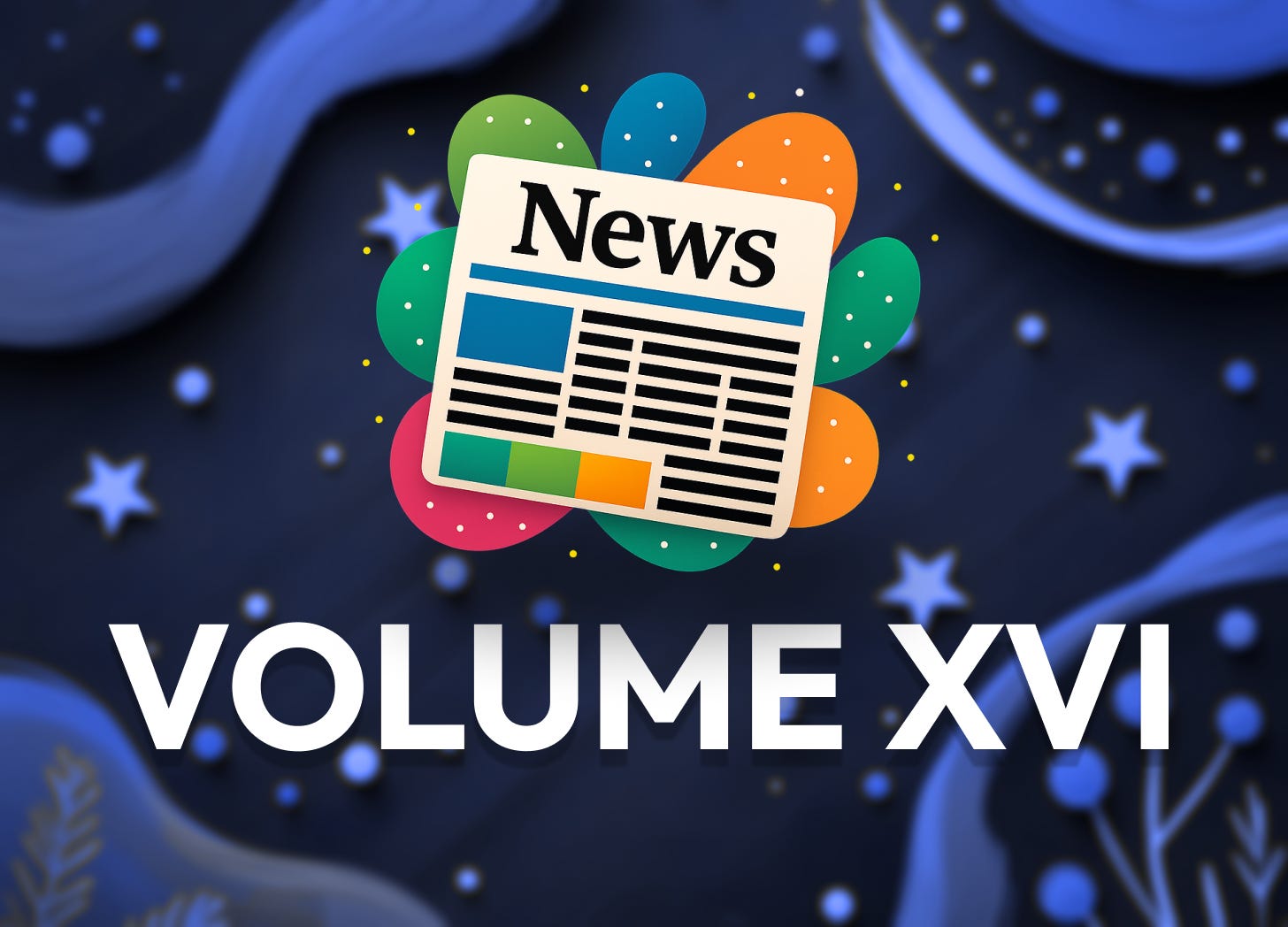 A newspaper icon on a colorful background.