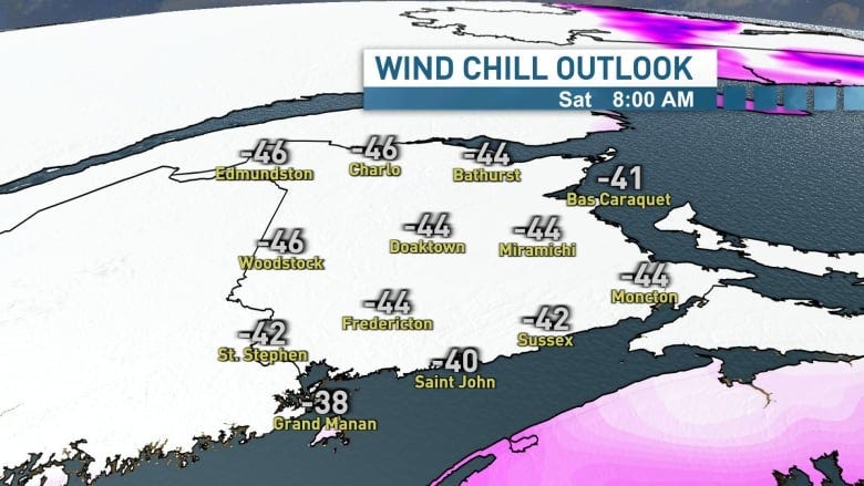 A map of New Brunswick with temperatures. A map of New Brunswick with temperatures.