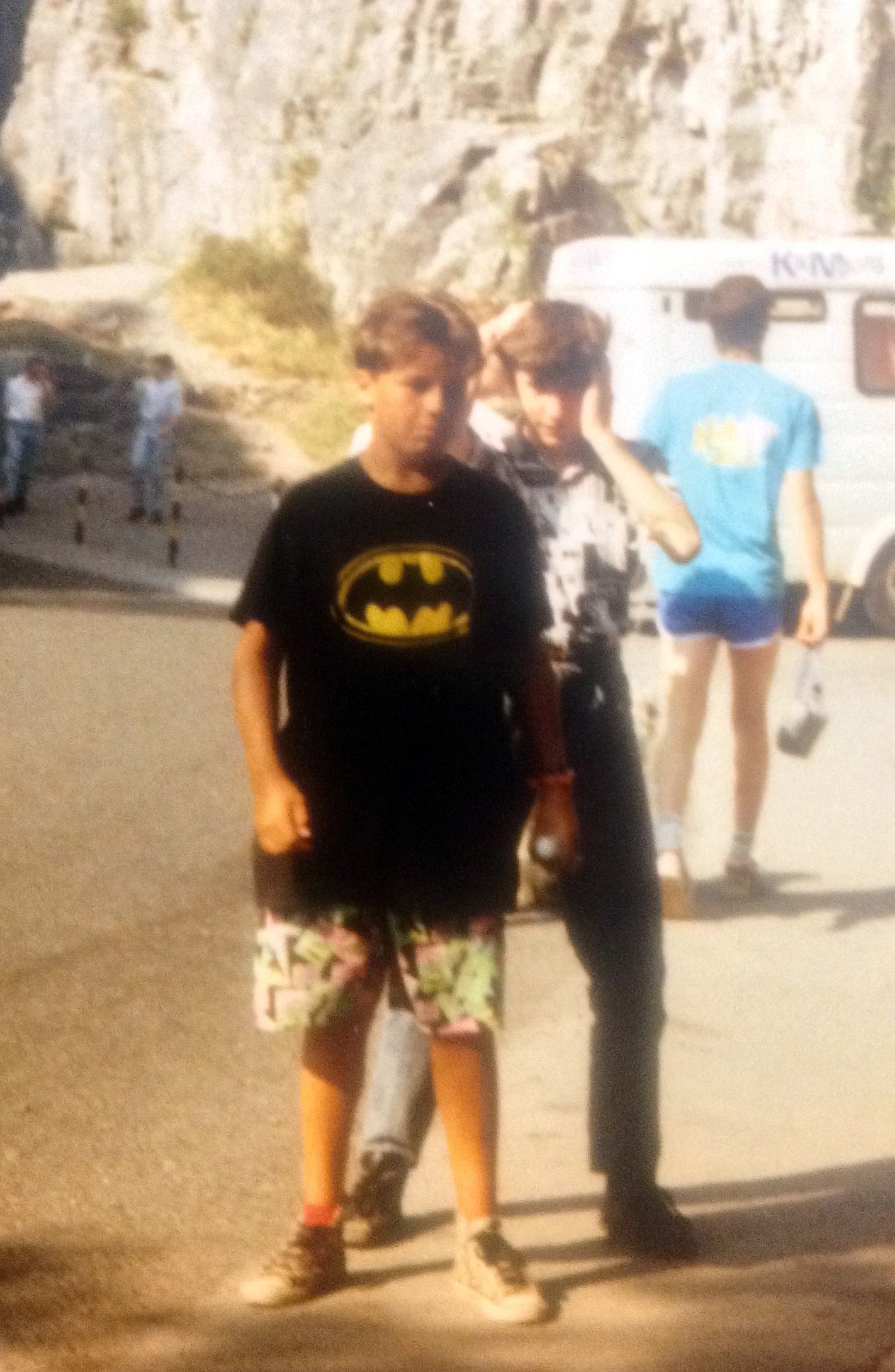 A younger me with my friend Ian in the summer of 1989 at Cheddar Gorge