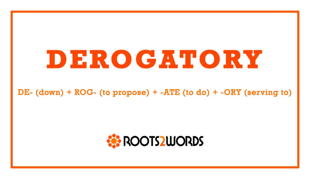 Predatory Word Word of the Day: DEROGATORY - by Mike Bergin - Roots2Words