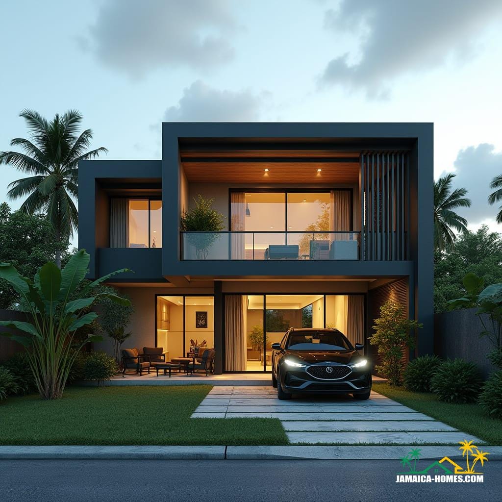Design a single-level, affordable modern Jamaican home in the Caribbean.