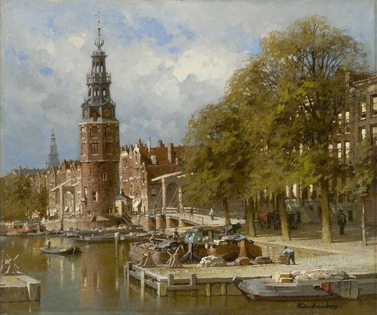 'De Montelbaanstoren bij de Kalkmarktsluis in Amsterdam' - olieverf op doek: Karel Klinkenberg (herkomst: coll. Simonis & Buunk Kunsthandel) 'De Montelbaanstoren bij de Kalkmarktsluis in Amsterdam' - olieverf op doek: Karel Klinkenberg (herkomst: coll. Simonis & Buunk Kunsthandel)