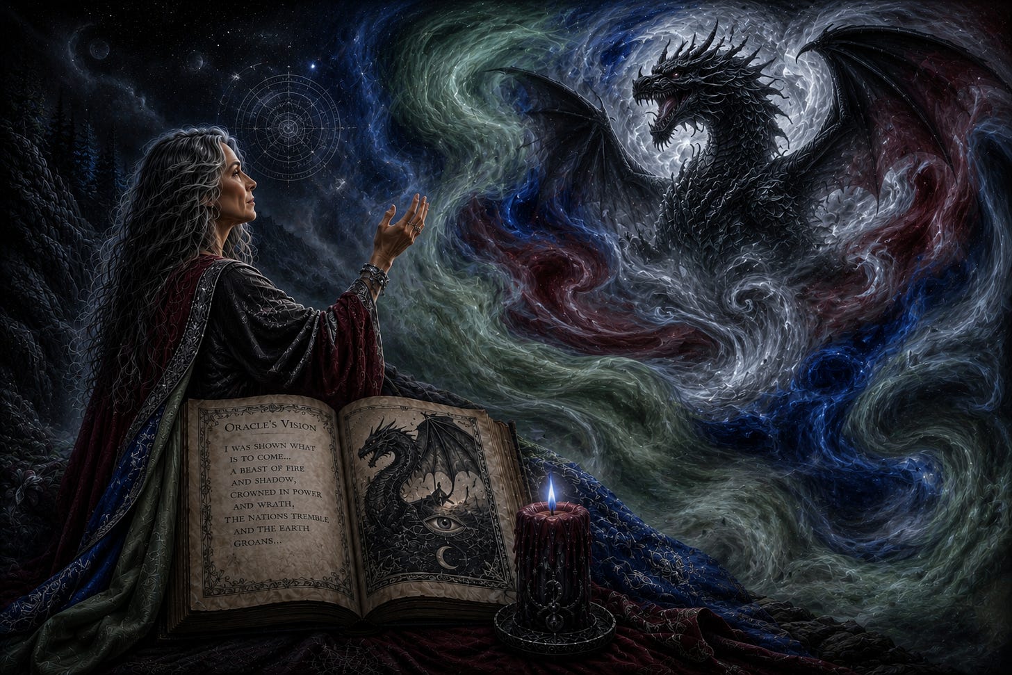 Maga having a vision of a dragon.