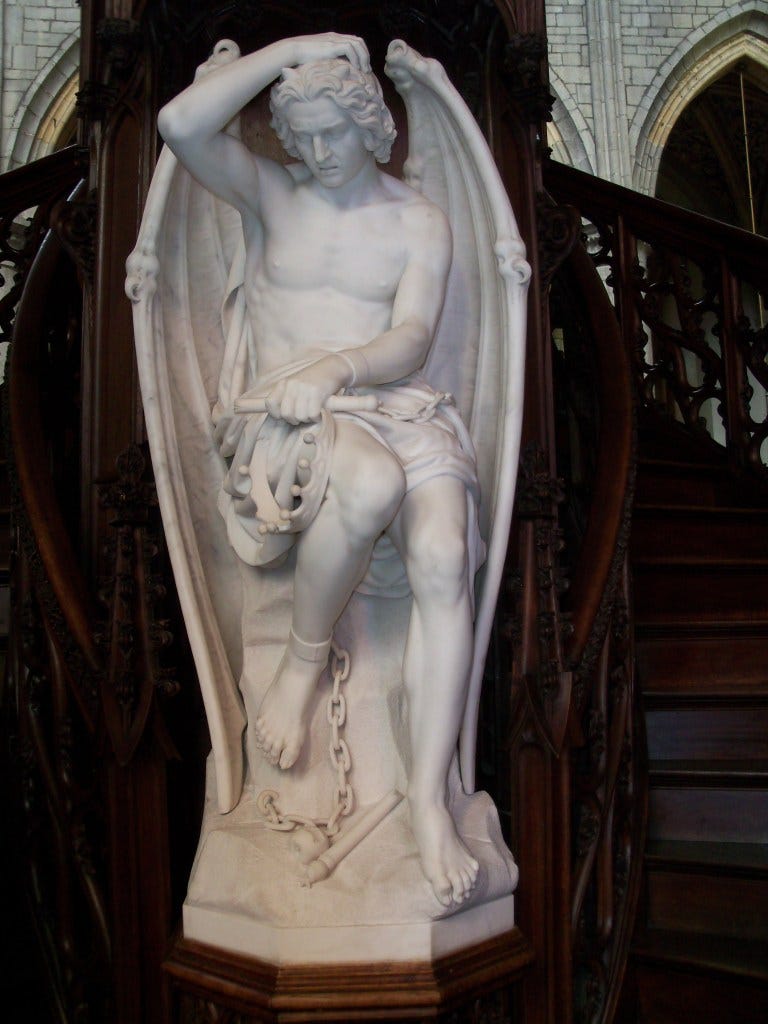 A statue of Lucifer: he looks like a fuccboi with wings