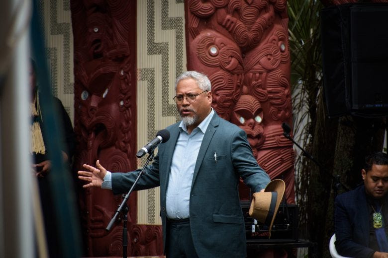 Teanau Tuiono speaks at Waitangi. Photo: Marc Daalder.