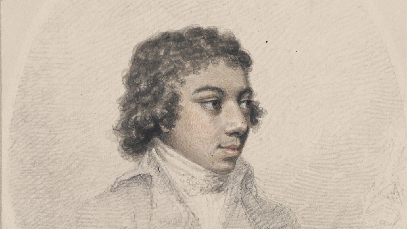 An antique drawing of the bust of Bridgetower as a young person