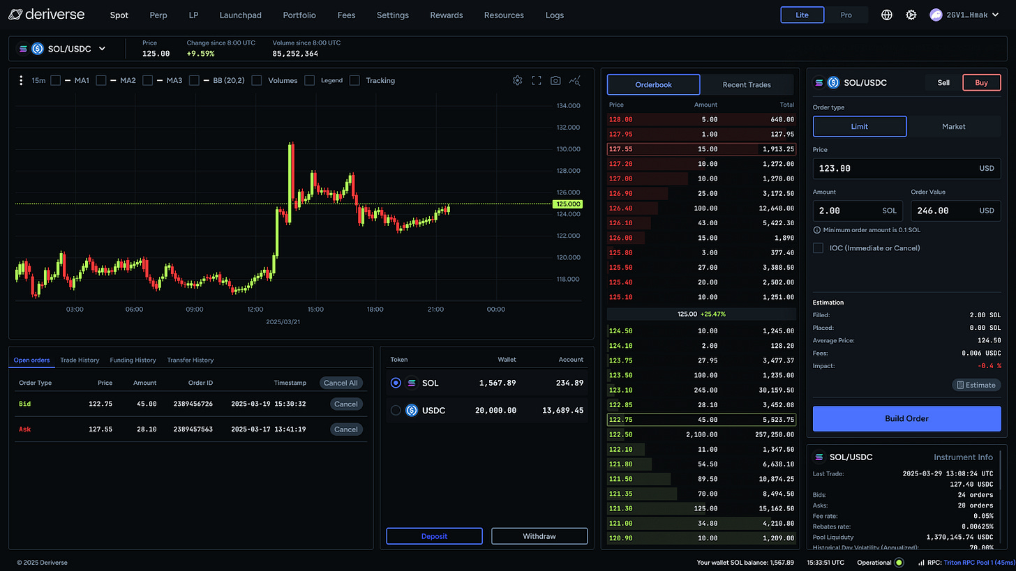 Preview of the frontend for Deriverse Testnet Season 2