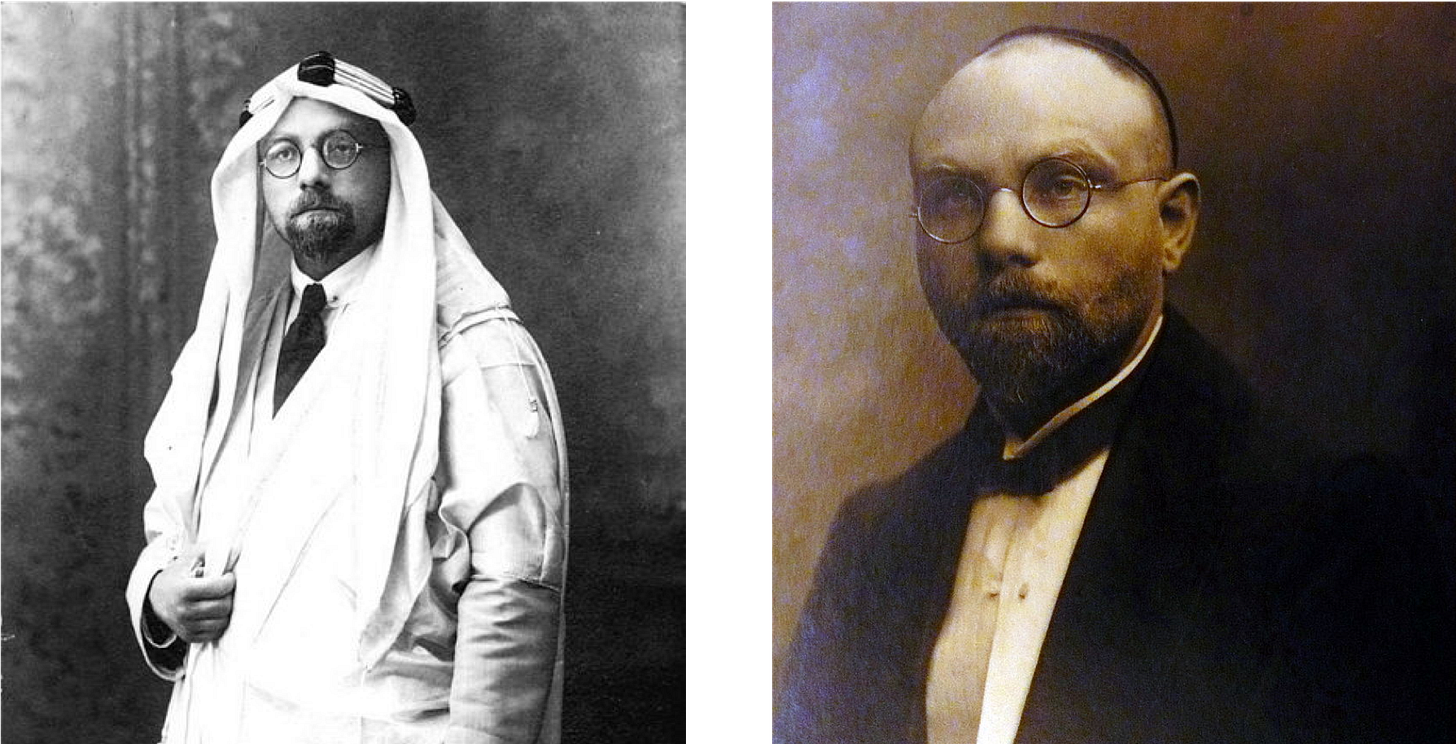 Jacob Israël de Haan, Dutch-Jewish journalist, poet, and Palestinian rights advocate, photographed in Jerusalem wearing traditional Arab attire alongside a formal suit—symbolizing his commitment to dialogue and coexistence before his assassination by Jewish militants in 1924.