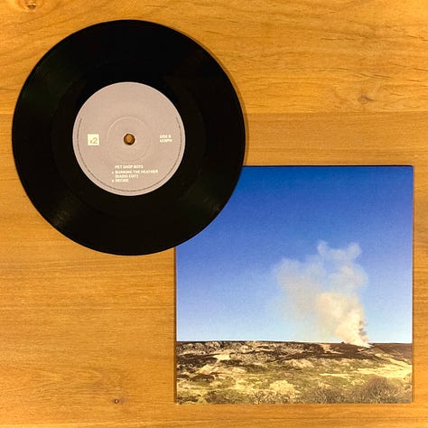 Pet Shop Boys "Hotspot" album art, and two photos of the "Burning the Heather" 7-inch single.