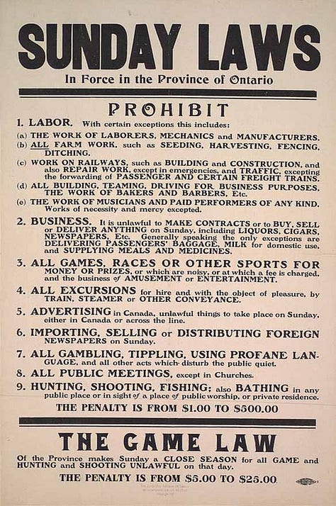 old newspaper articles/posters from the prohibition era encouraging tighter Sunday Blue Law enforcement
