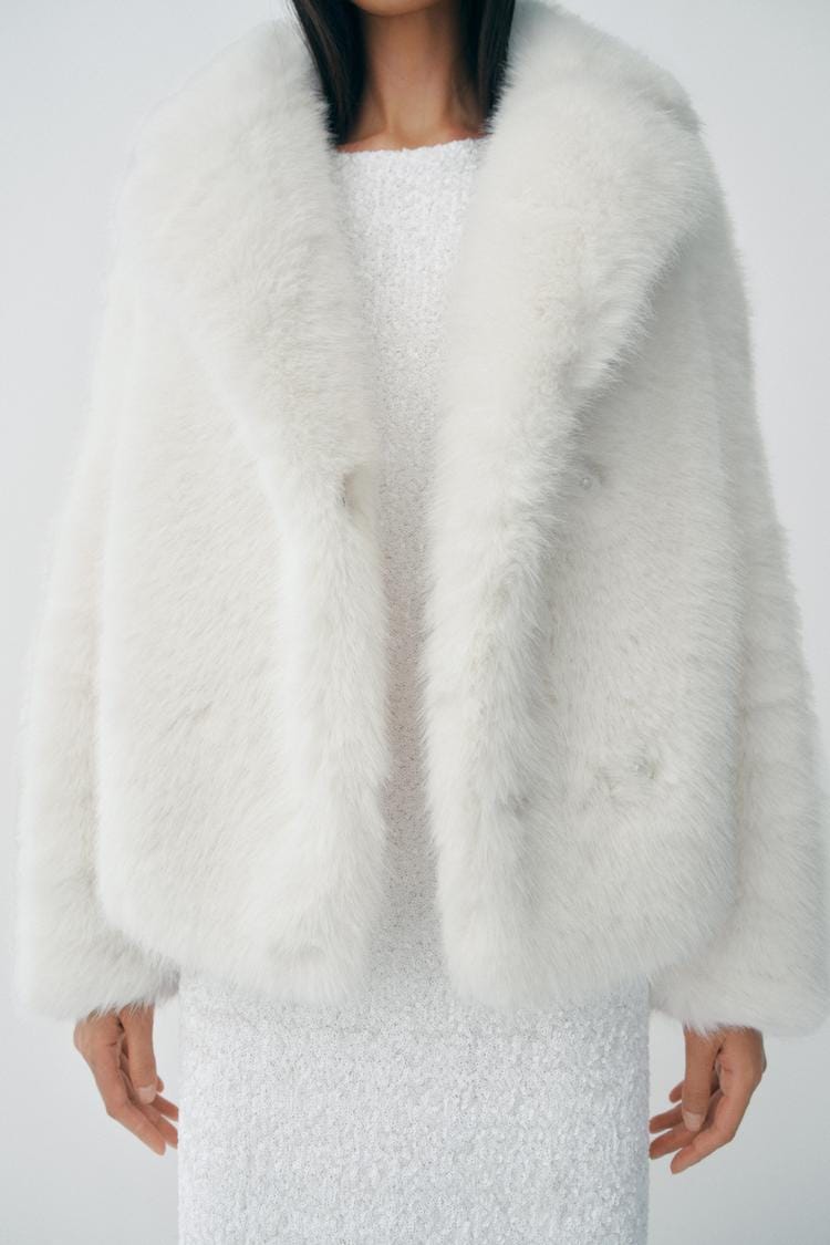 Zara FAUX FUR JACKET ZW COLLECTION - Ecru - Image 1