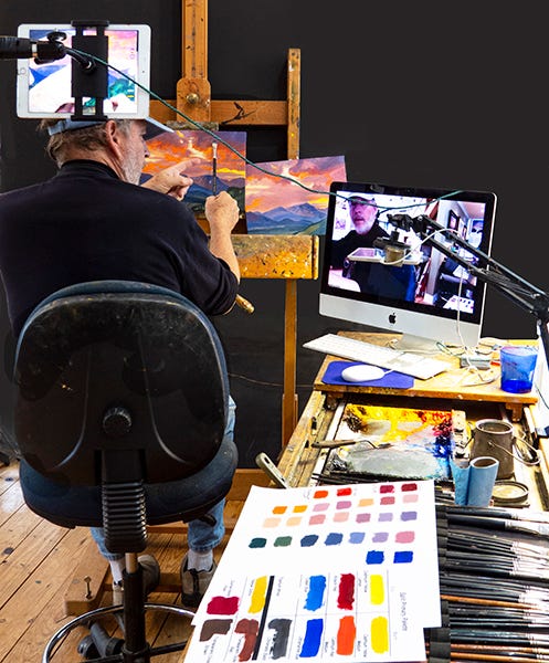 Photograph of John Hulsey doing a Zoom Painting Workshop