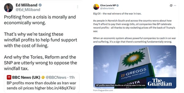 Ed Miliband criticizes oil companies like BP for profiting excessively from the Iran war, while emphasizing the need for a windfall tax to support those struggling with energy costs.

AI-generated content may be incorrect.