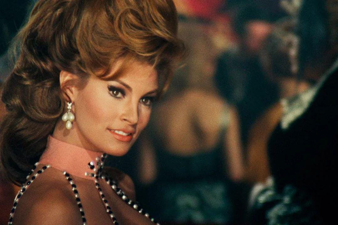 Iconic actress Raquel Welch in a promotional still from the 1967 film 'Bedazzled.'