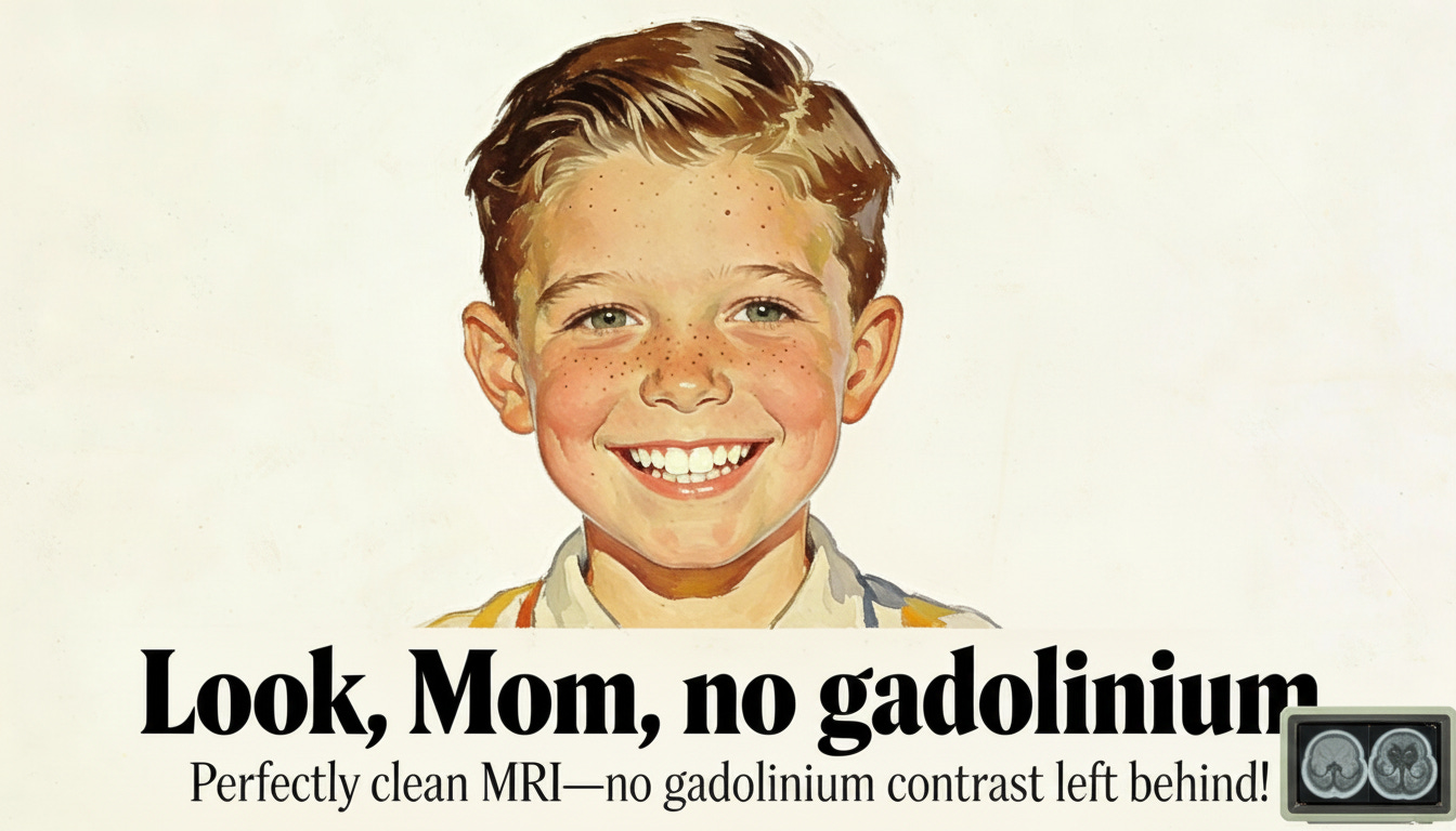Revised vintage MRI gag ad with kid and biparametric prostate MRI image.