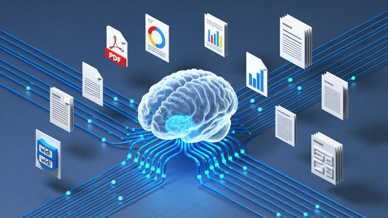 An illustration of an AI brain connecting to external documents via data cables, demonstrating how RAG retrieves information rather than memorizing it. An illustration of an AI brain connecting to external documents via data cables, demonstrating how RAG retrieves information rather than memorizing it.