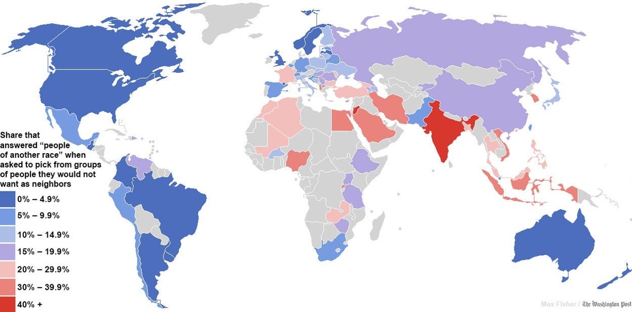 Map of the world's most and least racially tolerant countries [1248 x 617]  : r/MapPorn