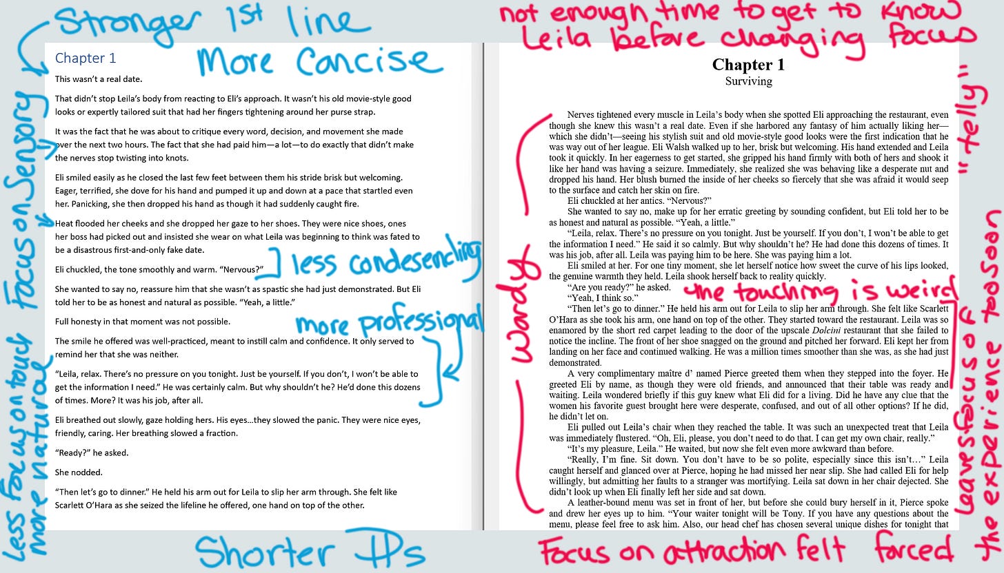 A look at how the open chapter of Date Shark has changed in my revision. 